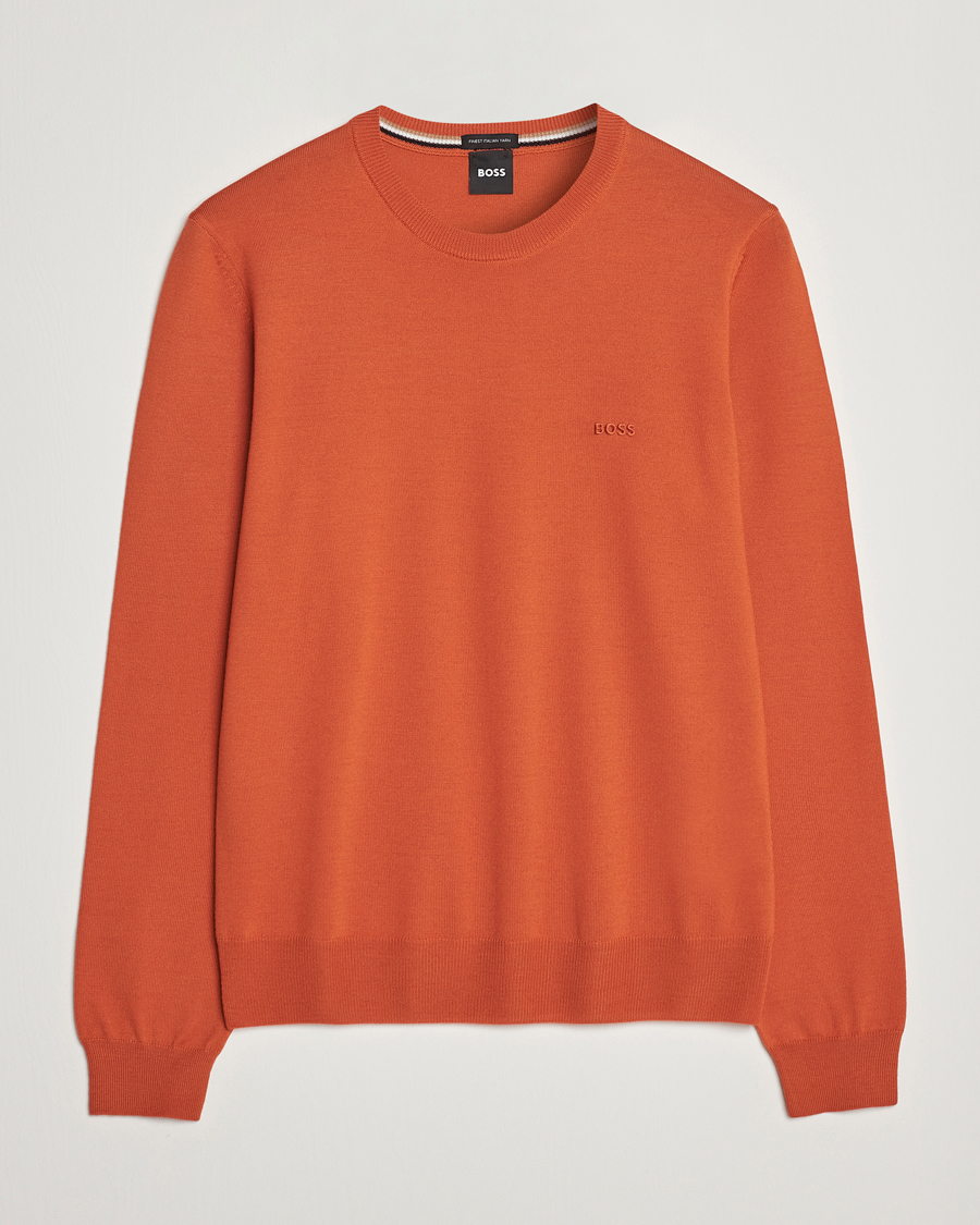 Hombres | Jerséis y prendas de punto | BOSS BLACK | Botto Wool Knitted Crew Neck Sweater Dark Orange