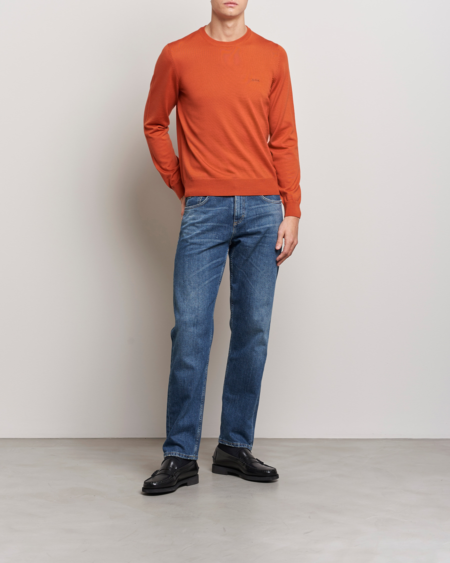 Hombres | Jerséis y prendas de punto | BOSS BLACK | Botto Wool Knitted Crew Neck Sweater Dark Orange