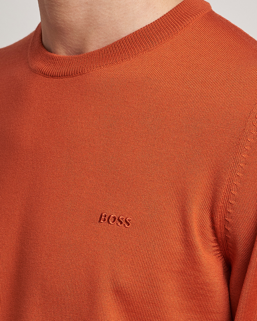 Hombres | Jerséis y prendas de punto | BOSS BLACK | Botto Wool Knitted Crew Neck Sweater Dark Orange