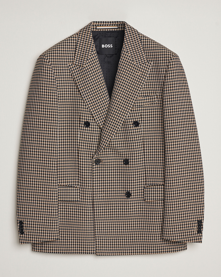 Hombres | Blazers | BOSS BLACK | Carper Tweed Checked Double Breasted Blazer Beige