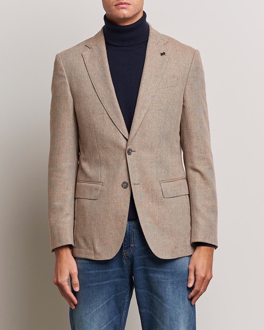 Hombres | Blazers | BOSS BLACK | Huston Herringbone Blazer Medium Beige