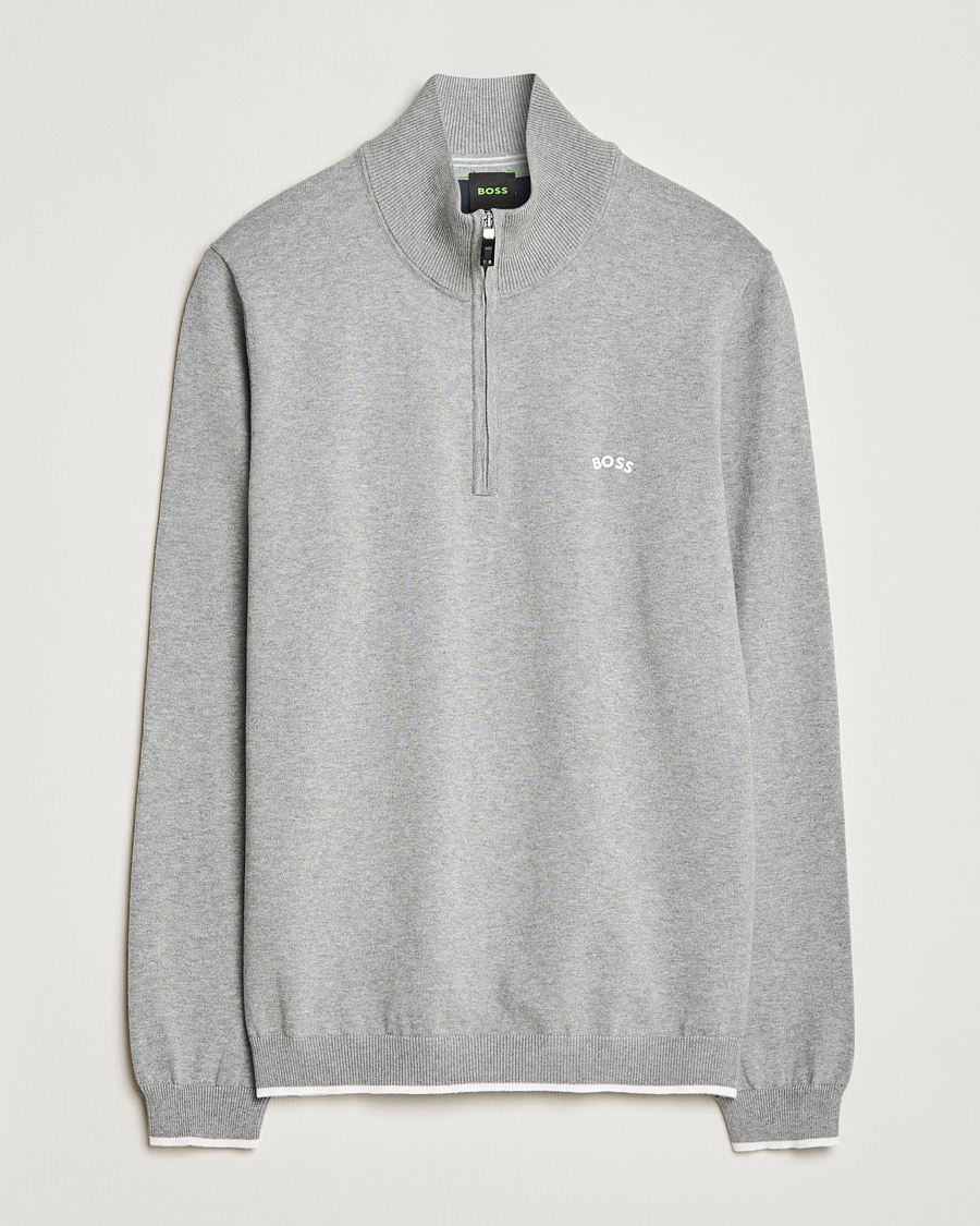 Hombres | Jerséis y prendas de punto | BOSS GREEN | Zallo Knitted Half Zip Sweater Light Grey