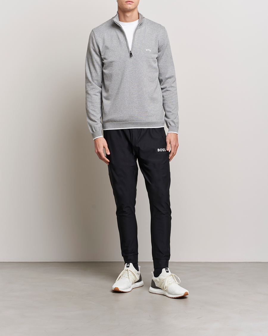 Hombres | Jerséis y prendas de punto | BOSS GREEN | Zallo Knitted Half Zip Sweater Light Grey