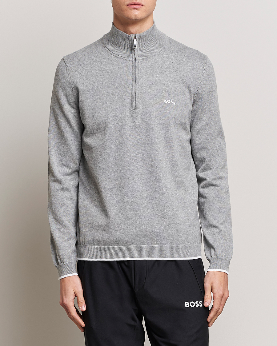 Hombres | Jerséis y prendas de punto | BOSS GREEN | Zallo Knitted Half Zip Sweater Light Grey