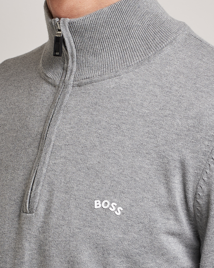 Hombres | Jerséis y prendas de punto | BOSS GREEN | Zallo Knitted Half Zip Sweater Light Grey