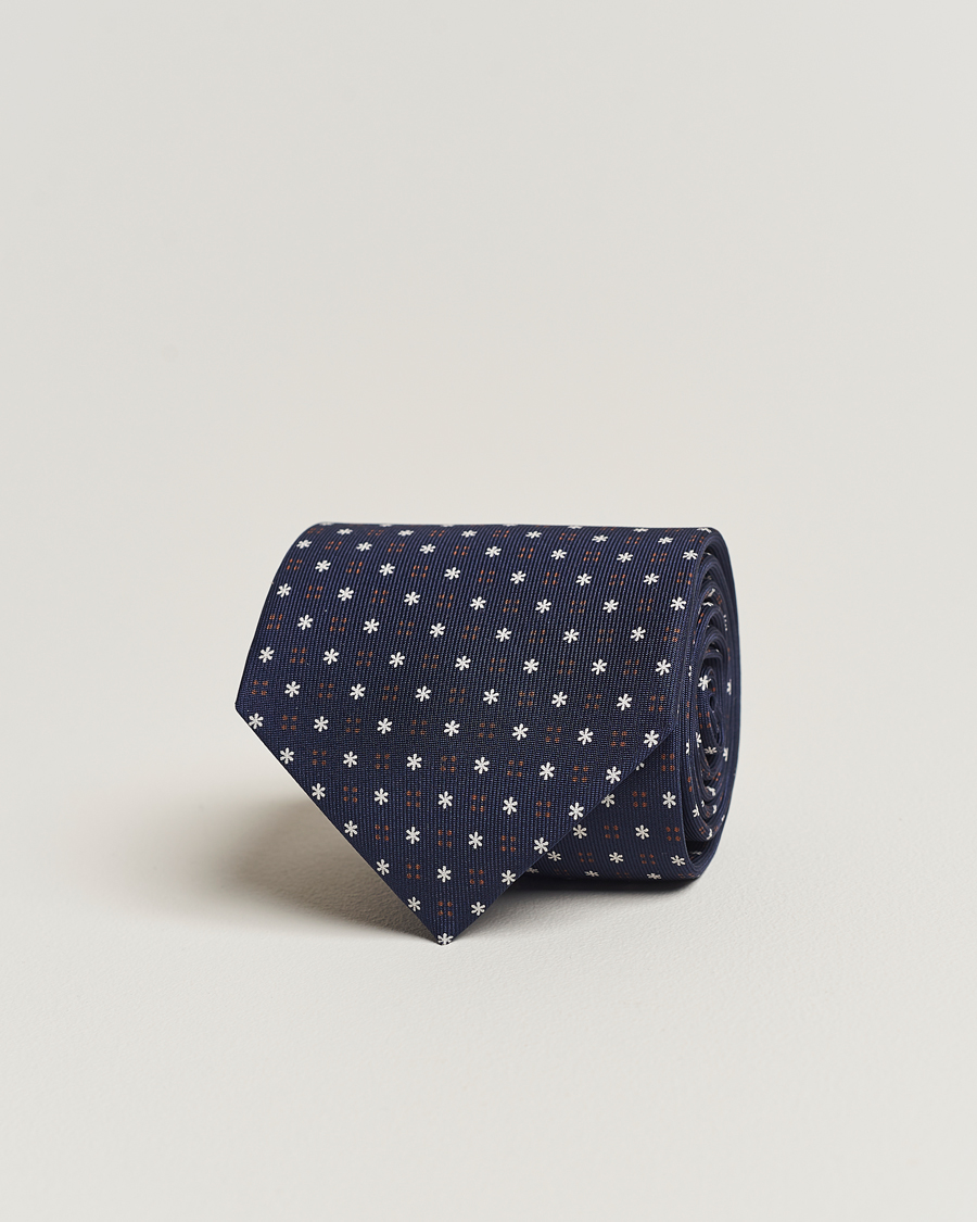 Hombres | E. Marinella 3-Fold Printed Silk Tie Navy | E. Marinella | 3-Fold Printed Silk Tie Navy