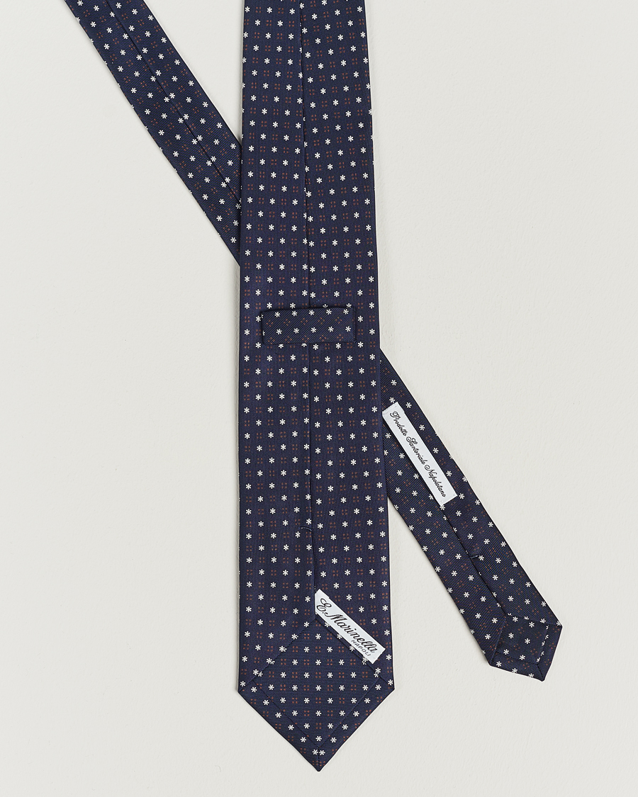 Hombres | E. Marinella 3-Fold Printed Silk Tie Navy | E. Marinella | 3-Fold Printed Silk Tie Navy