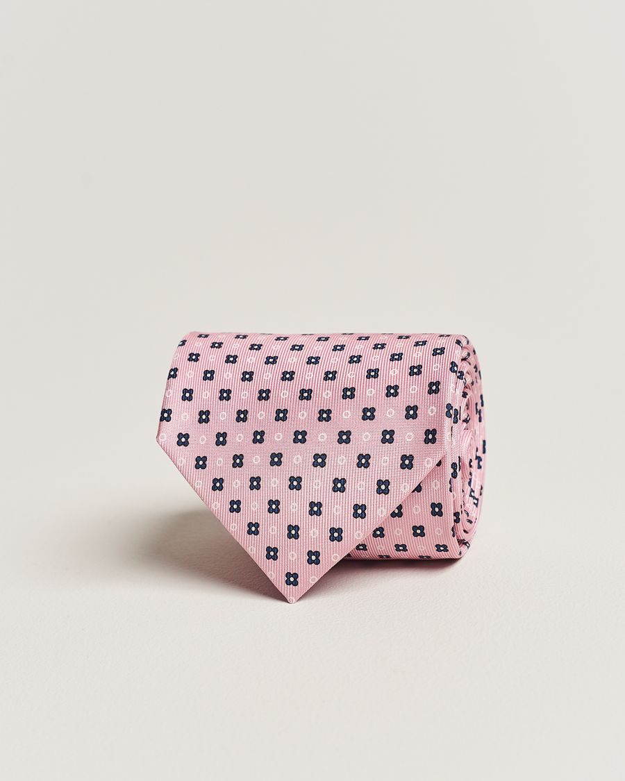 Hombres | E. Marinella 3-Fold Printed Silk Tie Pink | E. Marinella | 3-Fold Printed Silk Tie Pink