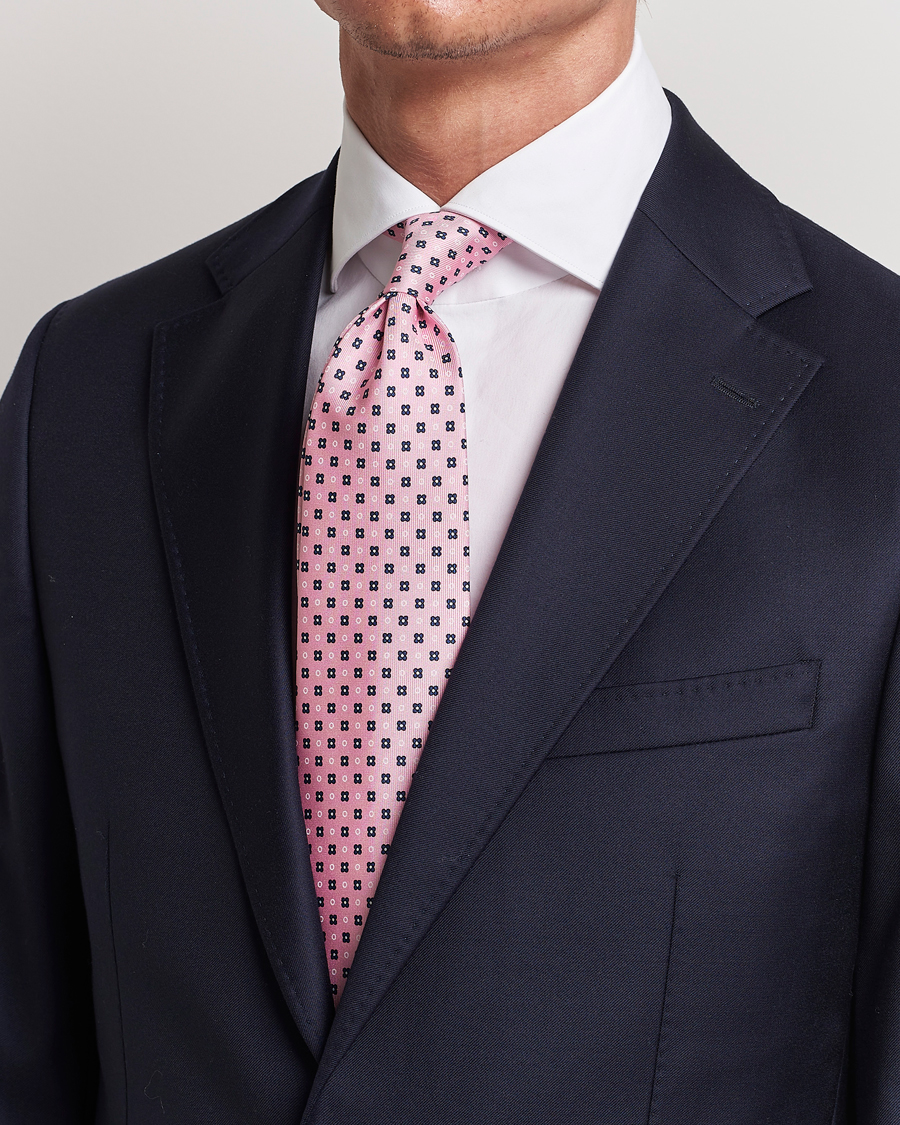Hombres | E. Marinella 3-Fold Printed Silk Tie Pink | E. Marinella | 3-Fold Printed Silk Tie Pink