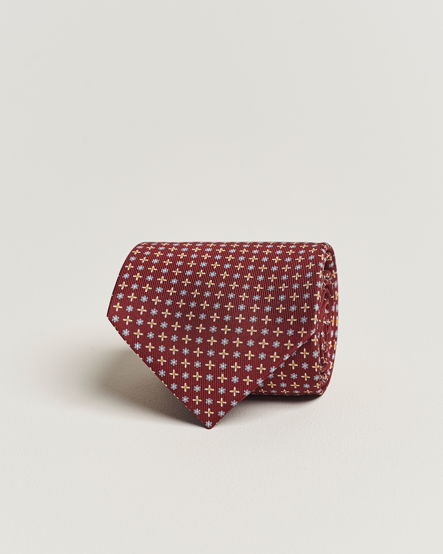 Hombres | E. Marinella 3-Fold Printed Silk Tie Burgundy | E. Marinella | 3-Fold Printed Silk Tie Burgundy