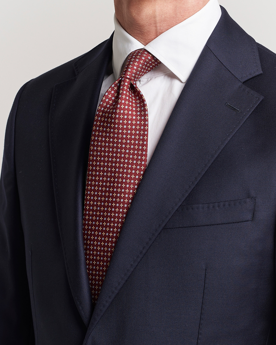 Hombres | E. Marinella 3-Fold Printed Silk Tie Burgundy | E. Marinella | 3-Fold Printed Silk Tie Burgundy