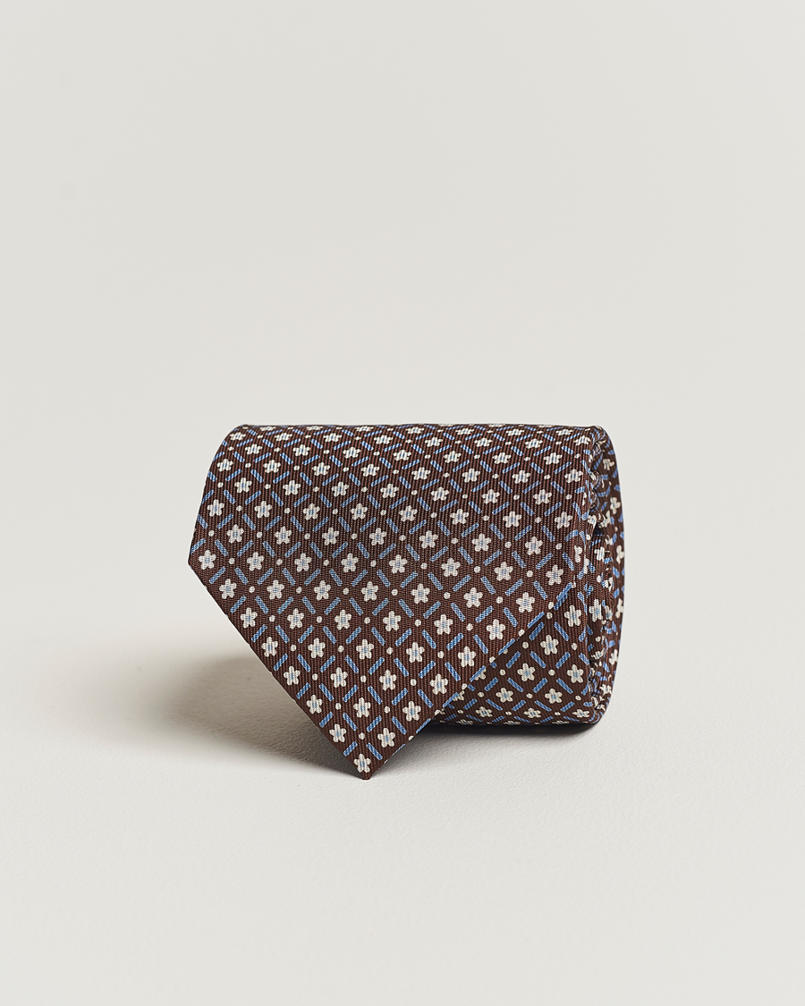 Hombres | E. Marinella 3-Fold Printed Silk Tie Dark Brown | E. Marinella | 3-Fold Printed Silk Tie Dark Brown