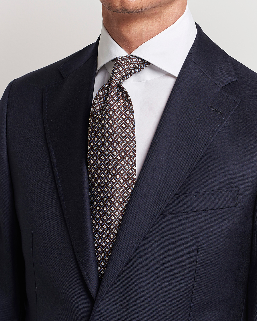 Hombres | E. Marinella 3-Fold Printed Silk Tie Dark Brown | E. Marinella | 3-Fold Printed Silk Tie Dark Brown