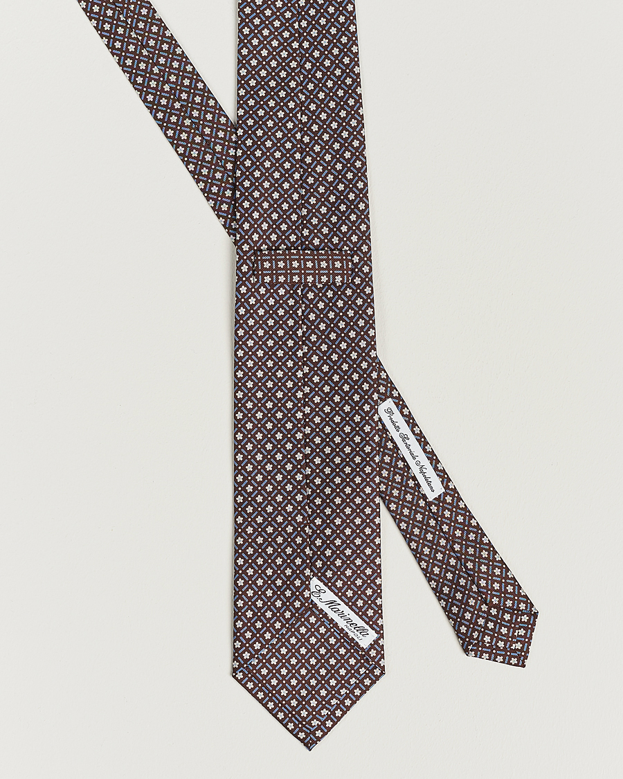 Hombres | E. Marinella 3-Fold Printed Silk Tie Dark Brown | E. Marinella | 3-Fold Printed Silk Tie Dark Brown