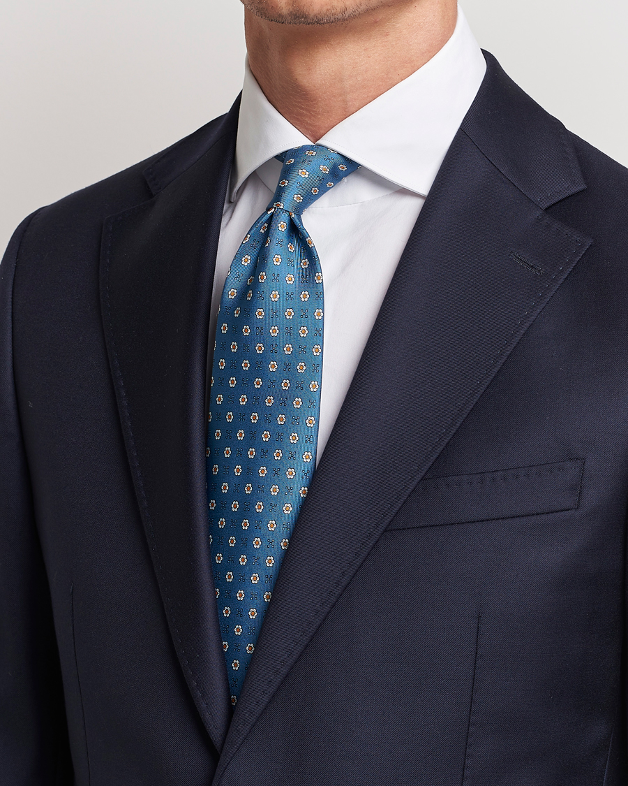 Hombres |  | E. Marinella | 3-Fold Printed Silk Tie Blue
