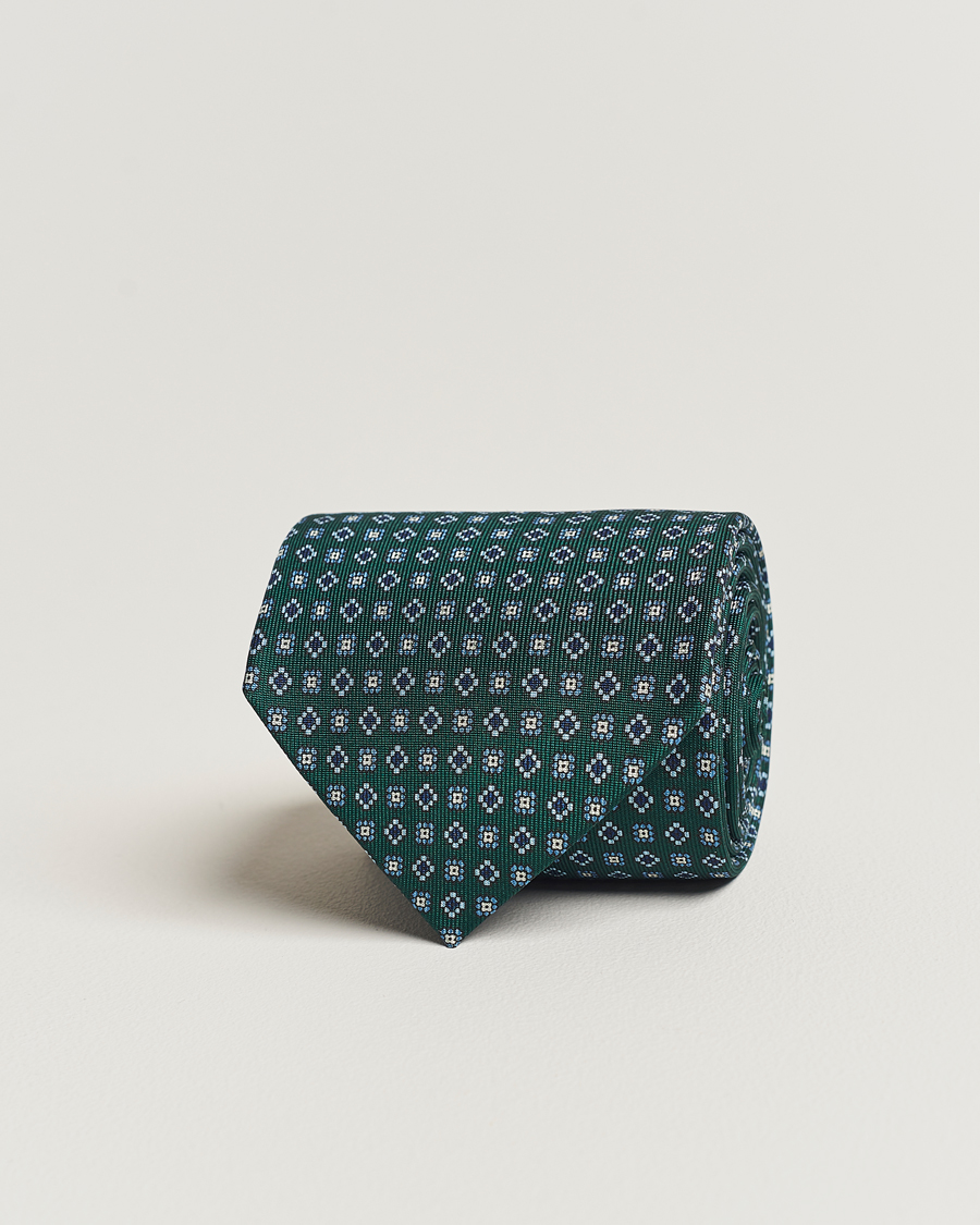 Hombres | E. Marinella 3-Fold Printed Silk Tie Dark Green | E. Marinella | 3-Fold Printed Silk Tie Dark Green