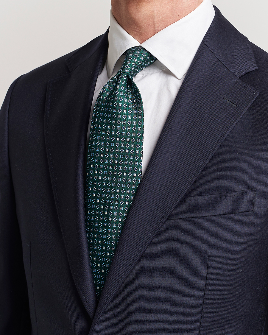 Hombres | E. Marinella 3-Fold Printed Silk Tie Dark Green | E. Marinella | 3-Fold Printed Silk Tie Dark Green