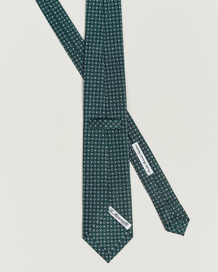 Hombres | E. Marinella 3-Fold Printed Silk Tie Dark Green | E. Marinella | 3-Fold Printed Silk Tie Dark Green