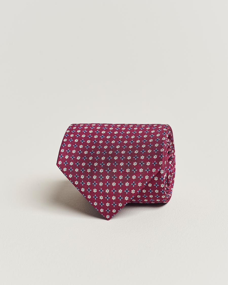 Hombres | E. Marinella 3-Fold Printed Silk Tie Dark Pink | E. Marinella | 3-Fold Printed Silk Tie Dark Pink