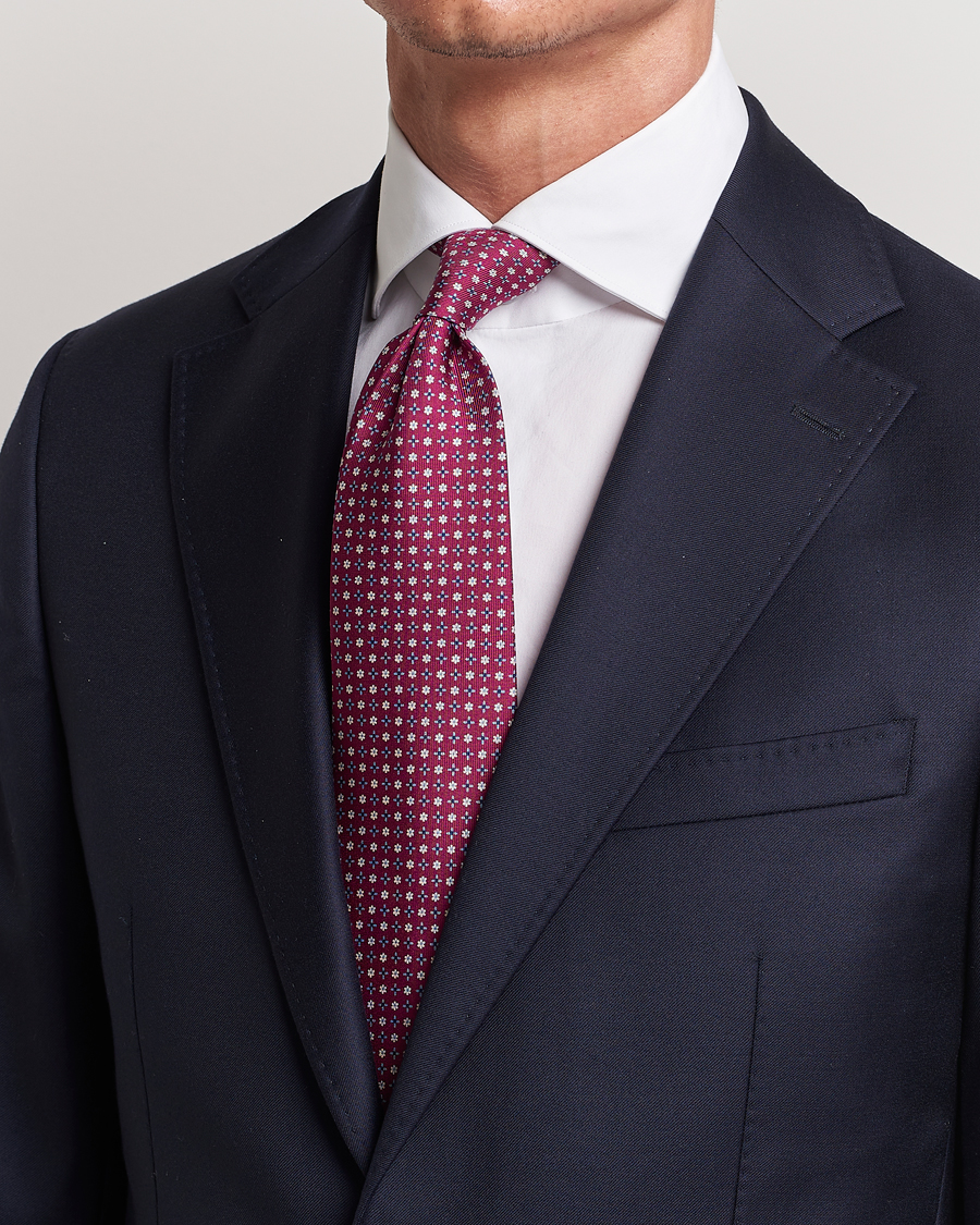 Hombres | E. Marinella 3-Fold Printed Silk Tie Dark Pink | E. Marinella | 3-Fold Printed Silk Tie Dark Pink