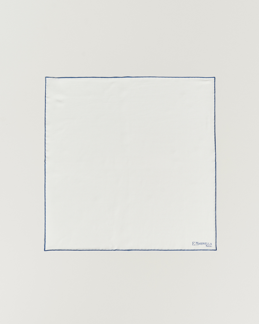 Hombres | E. Marinella Silk Pocket Square White/Blue | E. Marinella | Silk Pocket Square White/Blue