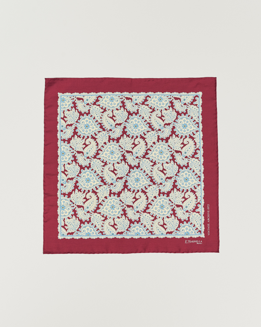 Hombres | E. Marinella Paisley Silk Pocket Square Burgundy | E. Marinella | Paisley Silk Pocket Square Burgundy