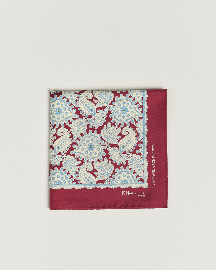 Hombres | E. Marinella Paisley Silk Pocket Square Burgundy | E. Marinella | Paisley Silk Pocket Square Burgundy