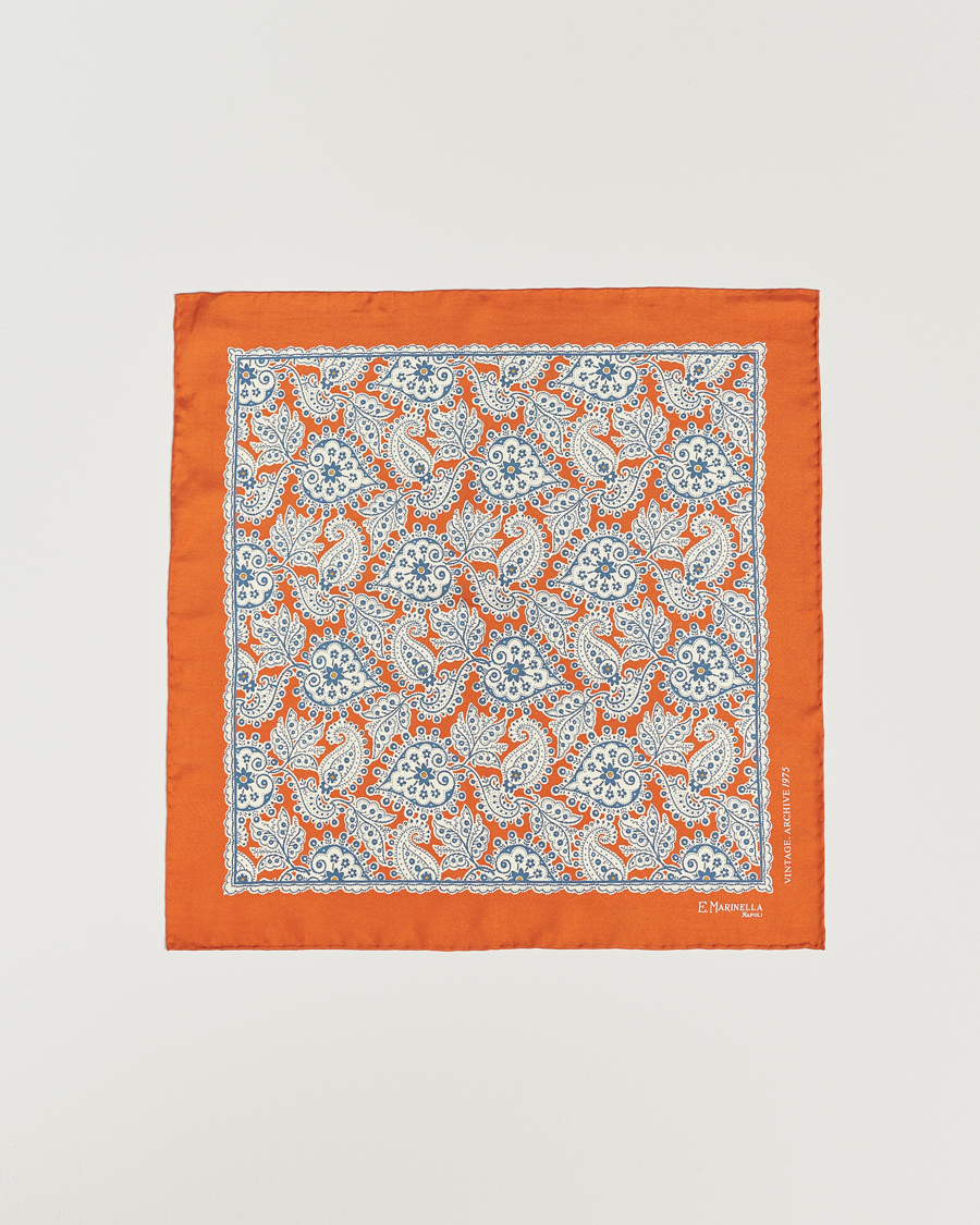 Hombres | E. Marinella Paisley Silk Pocket Square Orange | E. Marinella | Paisley Silk Pocket Square Orange