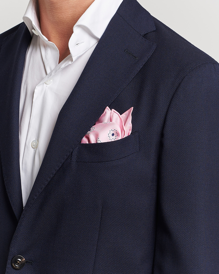 Hombres | E. Marinella Printed Silk Pocket Square Pink | E. Marinella | Printed Silk Pocket Square Pink
