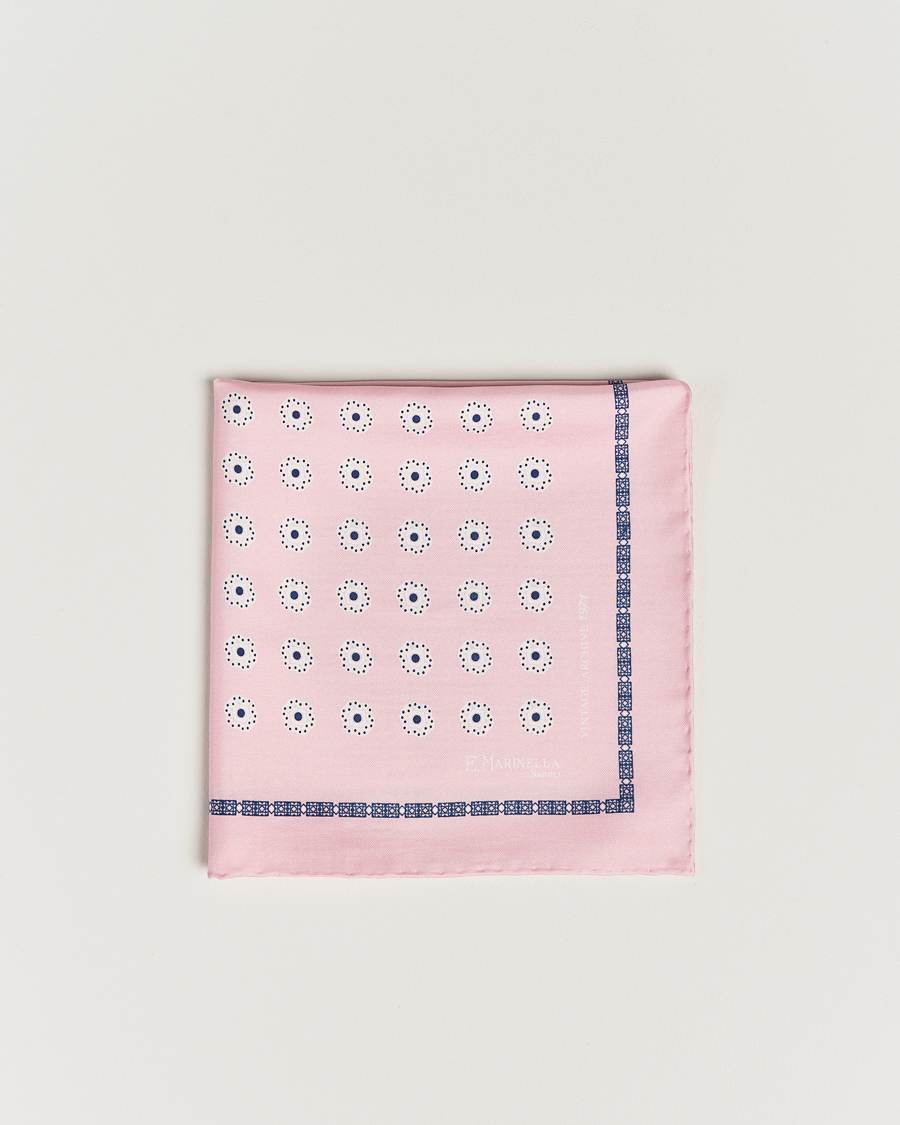 Hombres | E. Marinella Printed Silk Pocket Square Pink | E. Marinella | Printed Silk Pocket Square Pink