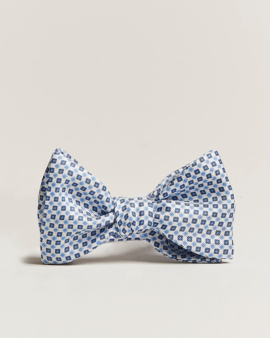 Hombres | E. Marinella Silk Bow Tie White/Blue | E. Marinella | Silk Bow Tie White/Blue