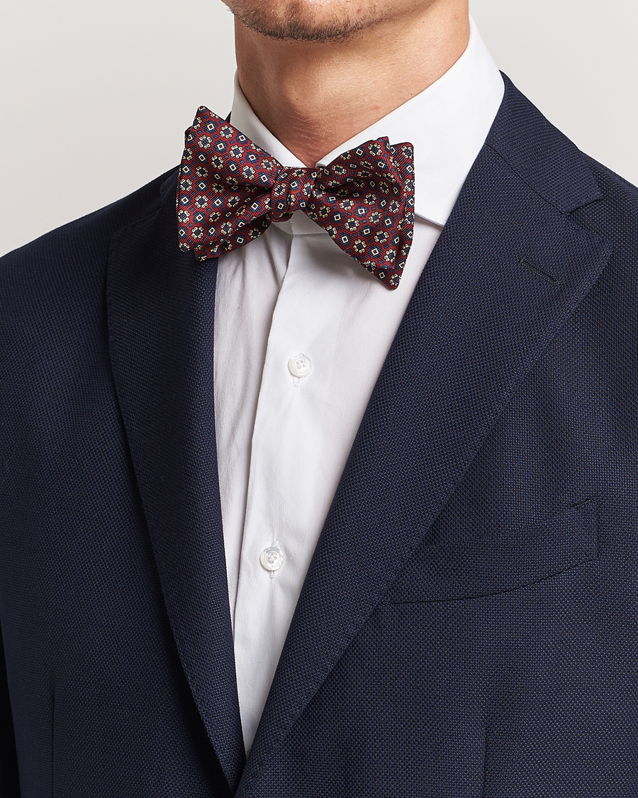 Hombres | E. Marinella Printed Silk Bow Tie Burgundy | E. Marinella | Printed Silk Bow Tie Burgundy