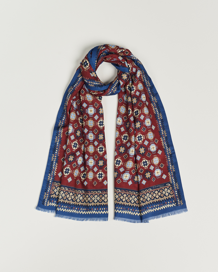 Hombres | E. Marinella Wool/Silk Printed Scarf Burgundy | E. Marinella | Wool/Silk Printed Scarf Burgundy