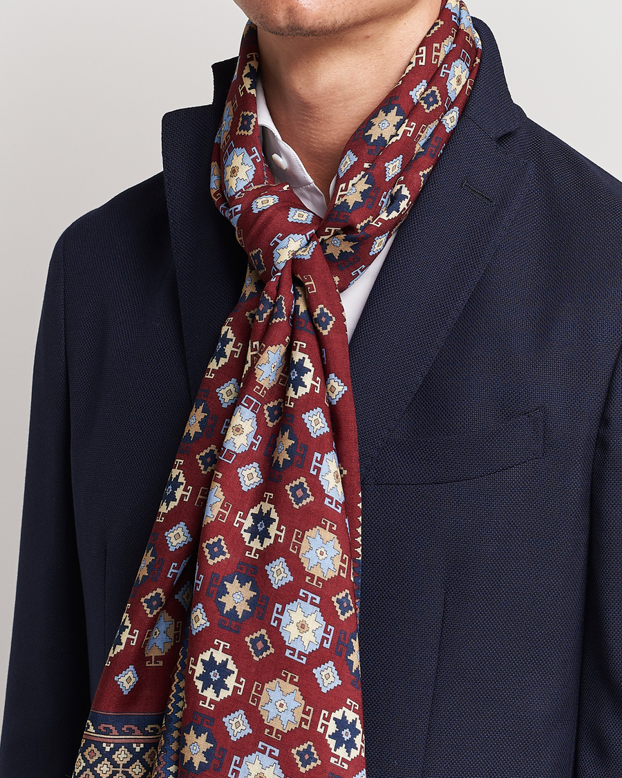 Hombres | E. Marinella Wool/Silk Printed Scarf Burgundy | E. Marinella | Wool/Silk Printed Scarf Burgundy