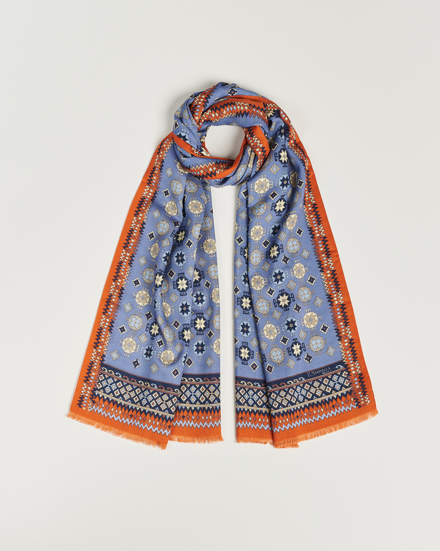 Hombres | E. Marinella Wool/Silk Printed Scarf Light Blue | E. Marinella | Wool/Silk Printed Scarf Light Blue
