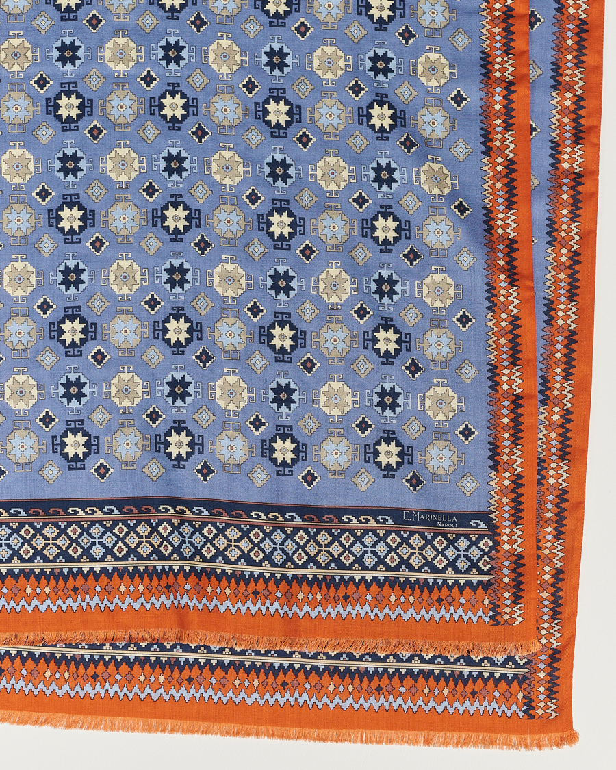 Hombres | E. Marinella Wool/Silk Printed Scarf Light Blue | E. Marinella | Wool/Silk Printed Scarf Light Blue