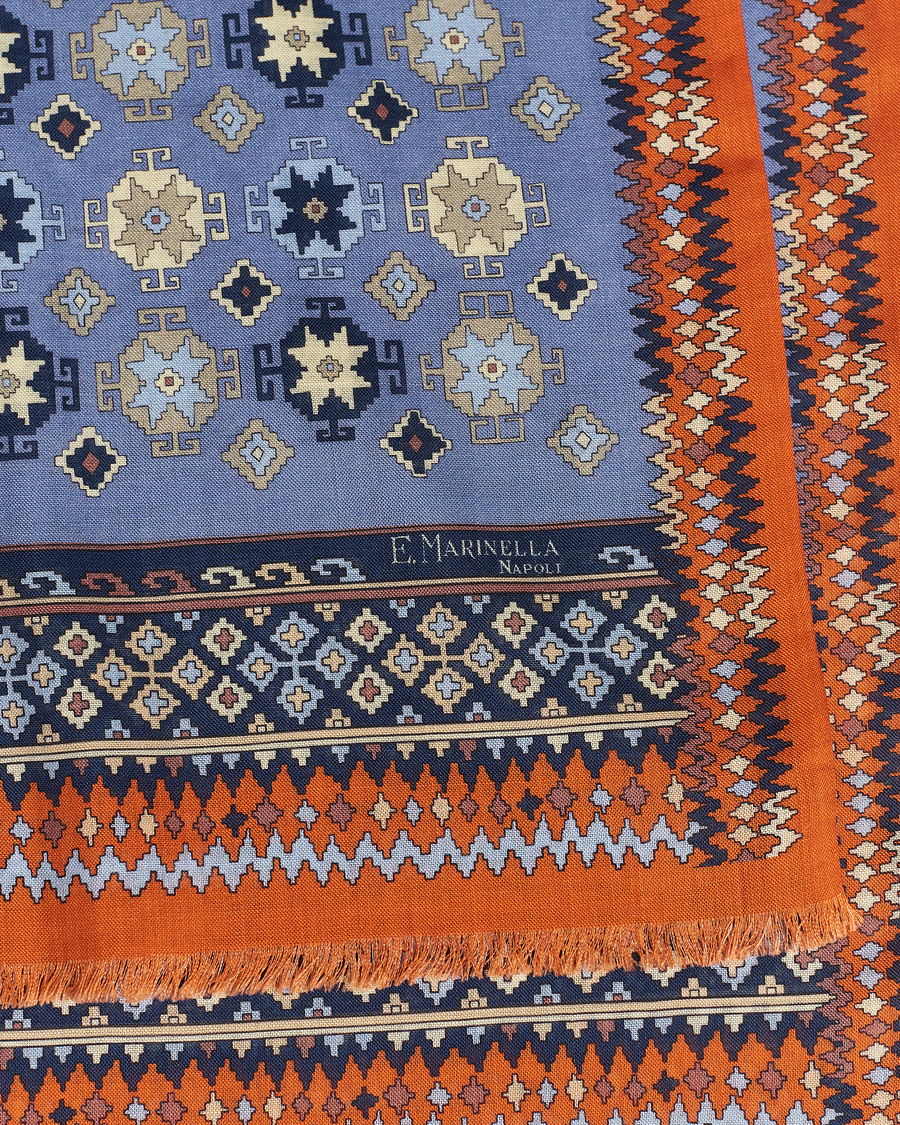 Hombres | E. Marinella Wool/Silk Printed Scarf Light Blue | E. Marinella | Wool/Silk Printed Scarf Light Blue