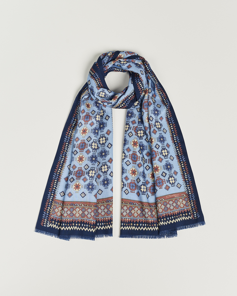 Hombres | E. Marinella Wool/Silk Printed Scarf Navy/Light Blue | E. Marinella | Wool/Silk Printed Scarf Navy/Light Blue