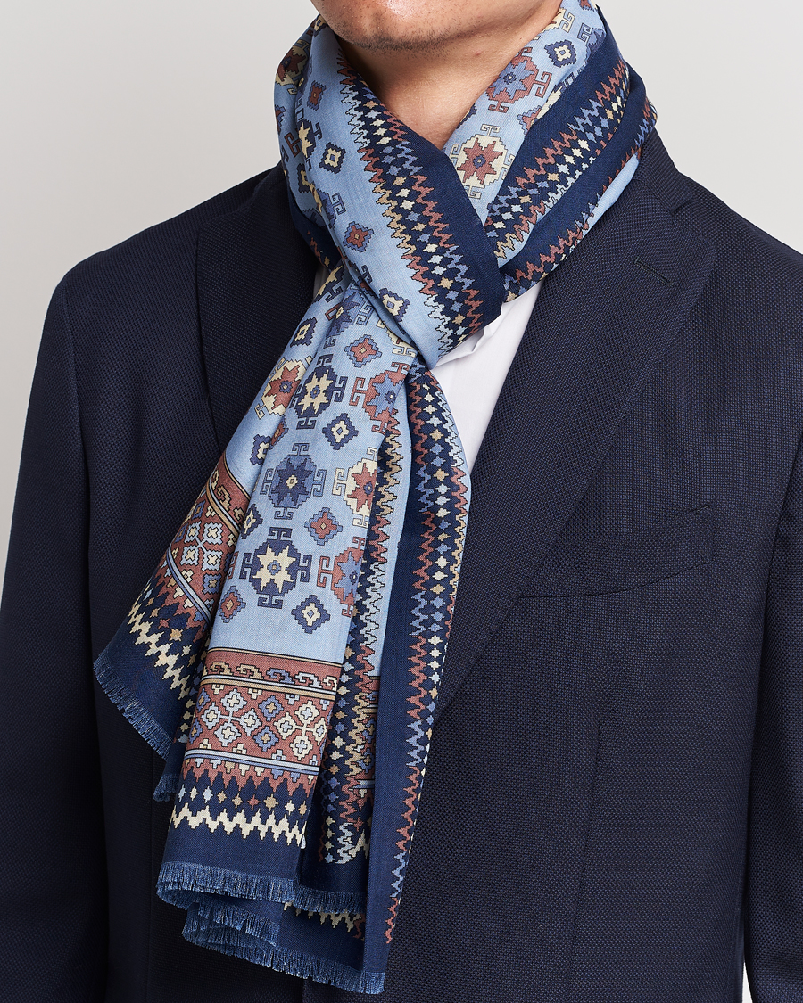 Hombres | E. Marinella Wool/Silk Printed Scarf Navy/Light Blue | E. Marinella | Wool/Silk Printed Scarf Navy/Light Blue