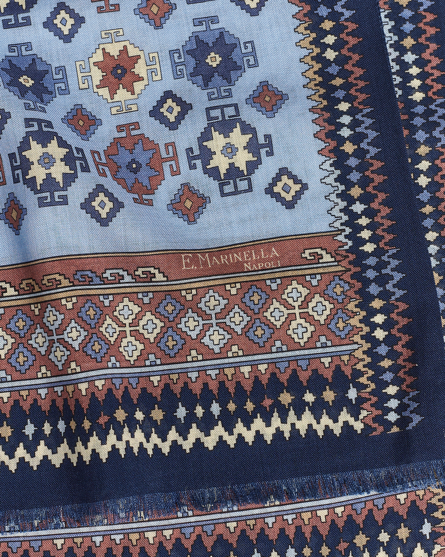 Hombres | E. Marinella Wool/Silk Printed Scarf Navy/Light Blue | E. Marinella | Wool/Silk Printed Scarf Navy/Light Blue