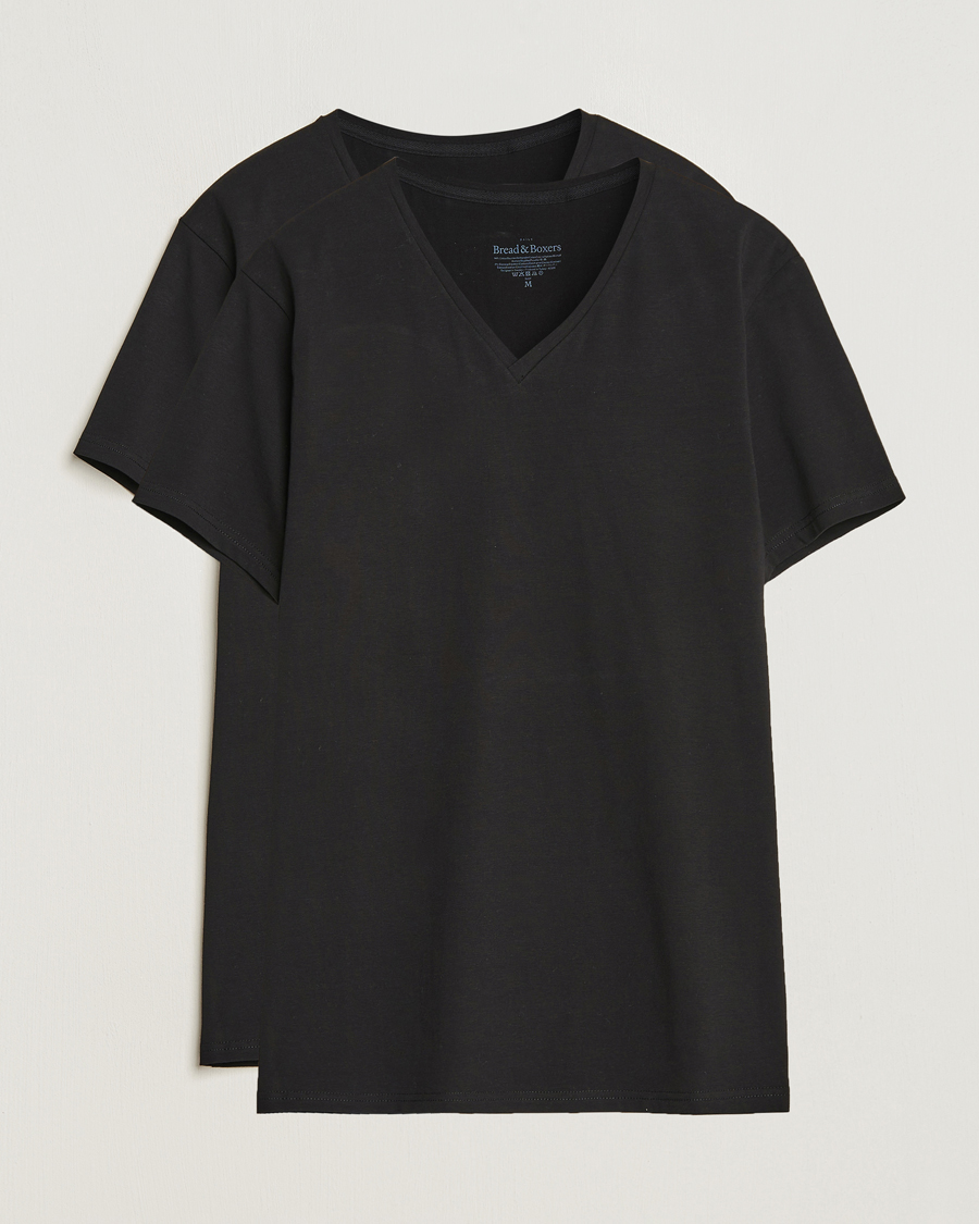 Hombres | Camisetas | Bread & Boxers | 2-Pack V-Neck T-Shirt Black