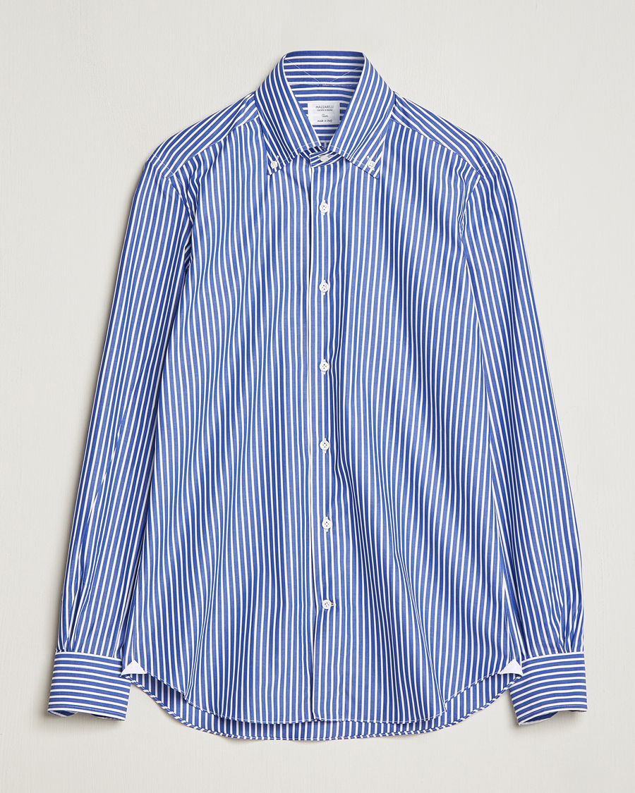 Hombres | Camisas | Mazzarelli | Soft Button Down Striped Shirt Dark Blue