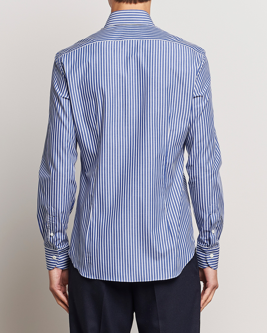 Hombres | Camisas | Mazzarelli | Soft Button Down Striped Shirt Dark Blue