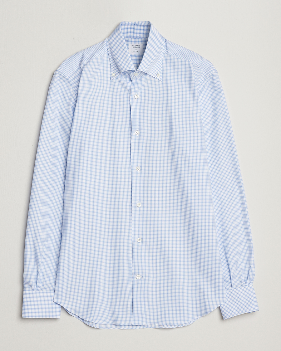 Hombres | Camisas | Mazzarelli | Soft Button Down Checked Shirt Light Blue