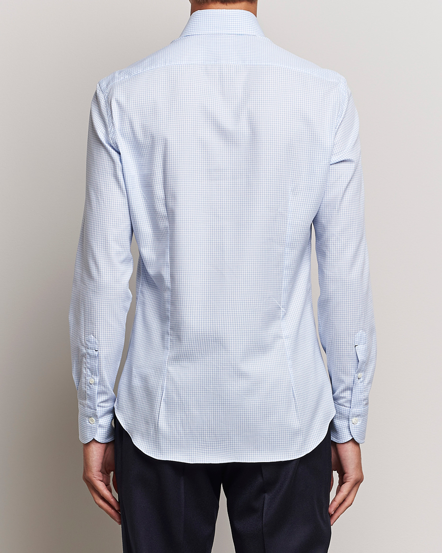 Hombres | Camisas | Mazzarelli | Soft Button Down Checked Shirt Light Blue