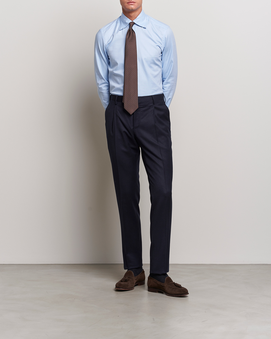 Hombres | Camisas | Mazzarelli | Soft Washed Button Down Oxford Shirt Light Blue