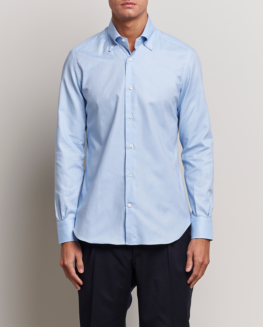 Hombres | Camisas | Mazzarelli | Soft Washed Button Down Oxford Shirt Light Blue