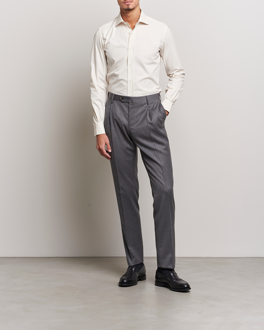 Hombres | Camisas | Mazzarelli | Soft Twill Cotton Shirt White