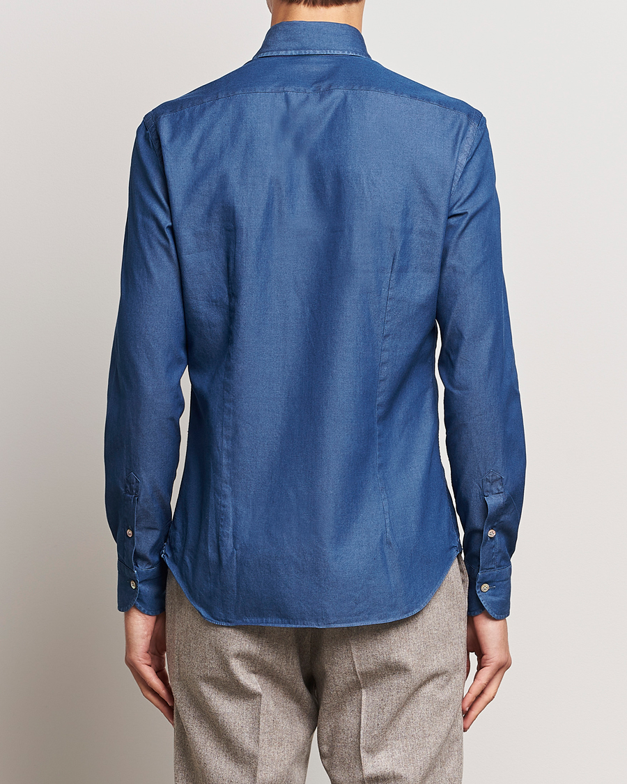 Hombres | Camisas | Mazzarelli | Soft Button Down Denim Shirt Blue Wash