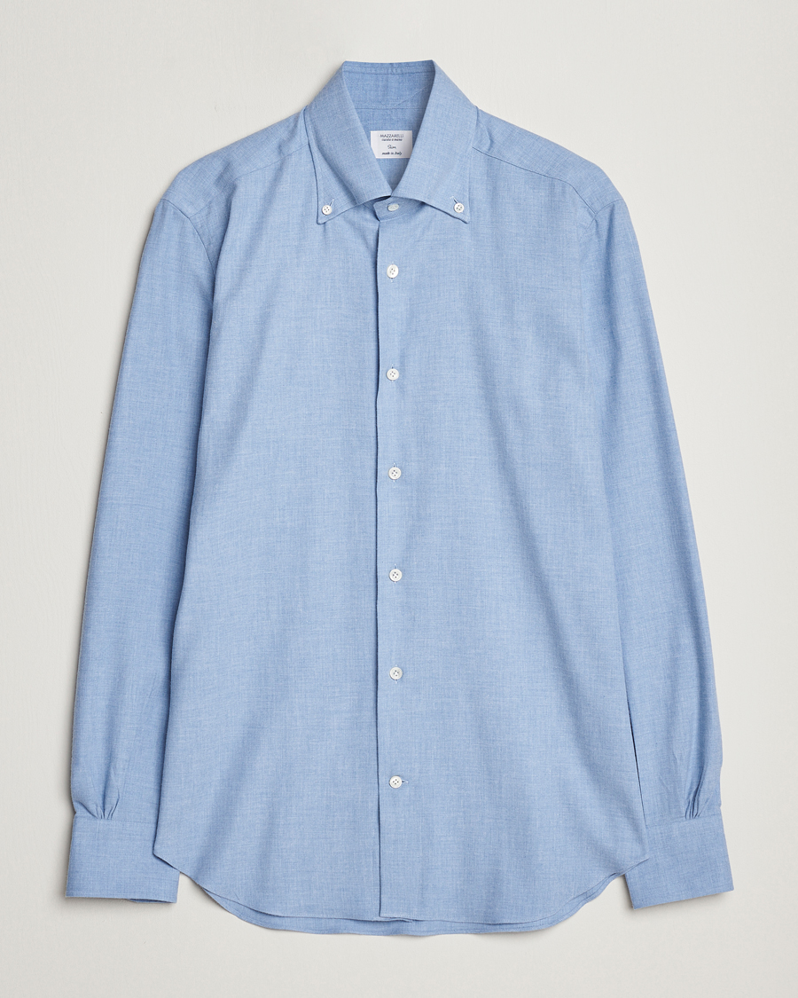Hombres | Camisas | Mazzarelli | Soft Button Down Flannel Shirt Light Blue